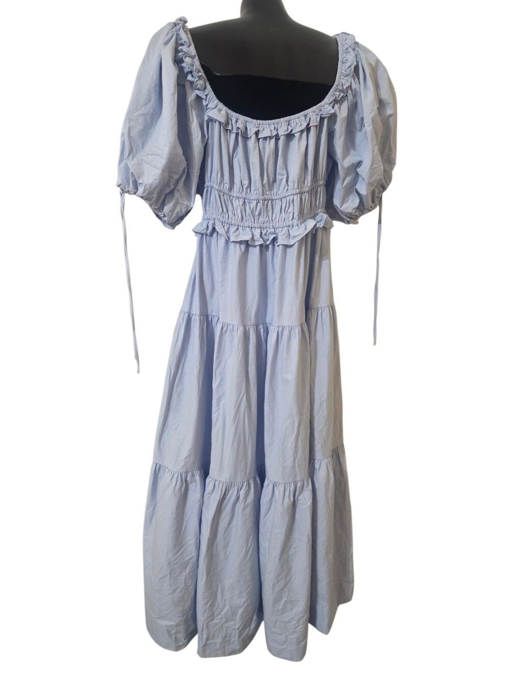 En Saison Poplin Tiered Midi Dress Puff Sleeves Cottagecore Cotton Small B25.1 - Picture 2 of 14